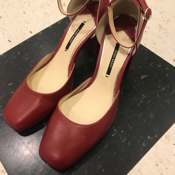 ZARA Square Toe Block Heel Pumps 37 - Picture 2 of 6